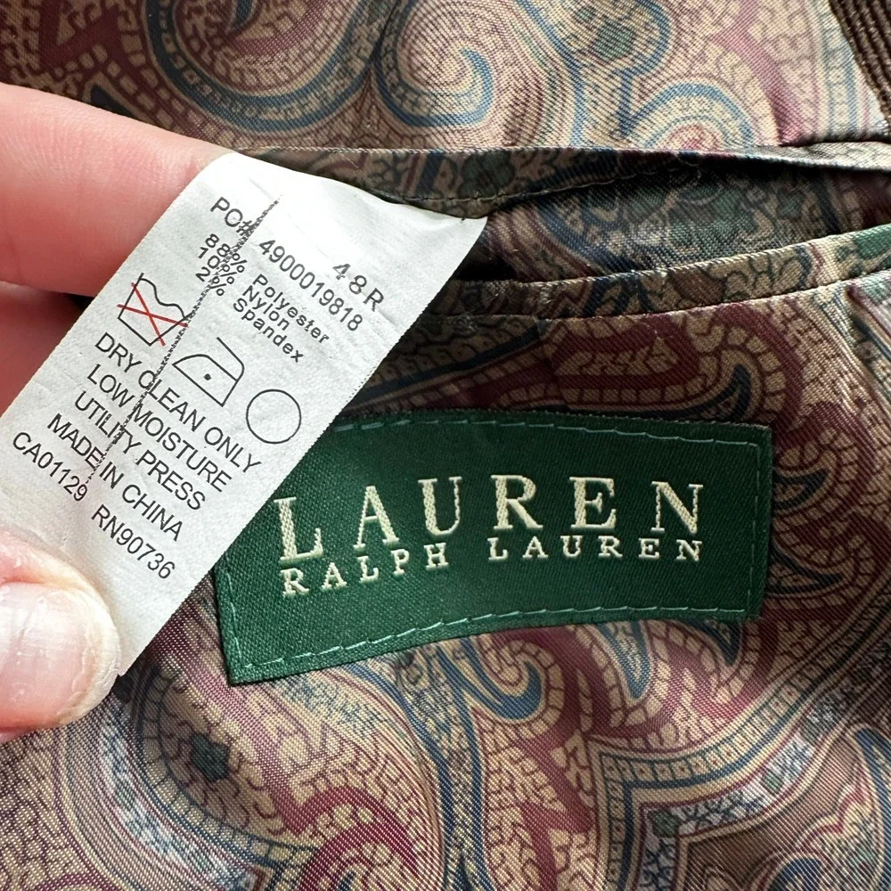Lauren Ralph Lauren Mens Brown Corduroy Blazer Paisley Lining Sport Coat 48R